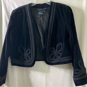 Lis Sport Elegant Black Velvet Bolero Blazer with Soutache chord  Trim